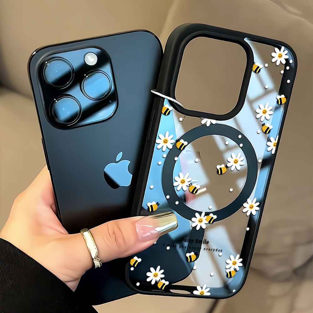 Clear Magsafe Case - Frische Gänseblümchen-Handyhülle für iPhone 16 15