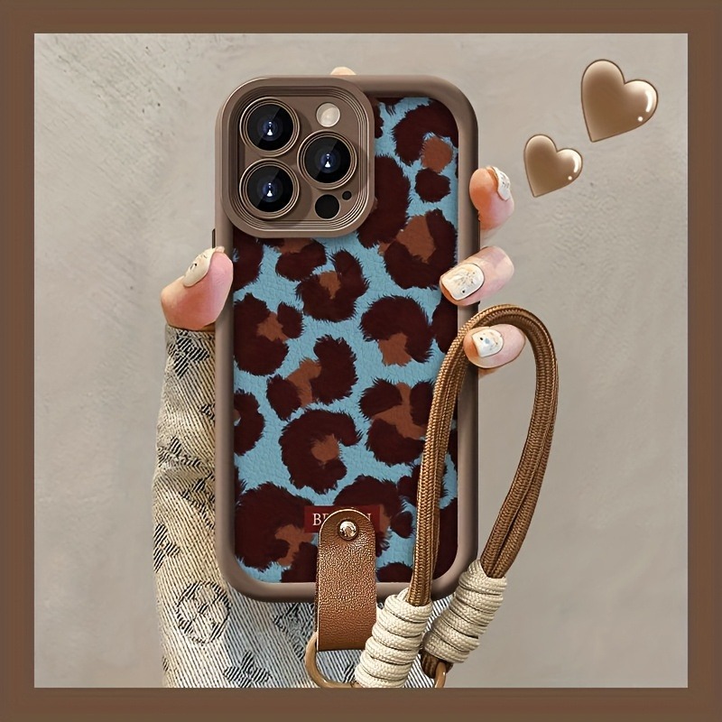 Phone Cases With Straps - Retro Blaue Leoparden-Lanyard-Handyhülle für iPhone 14