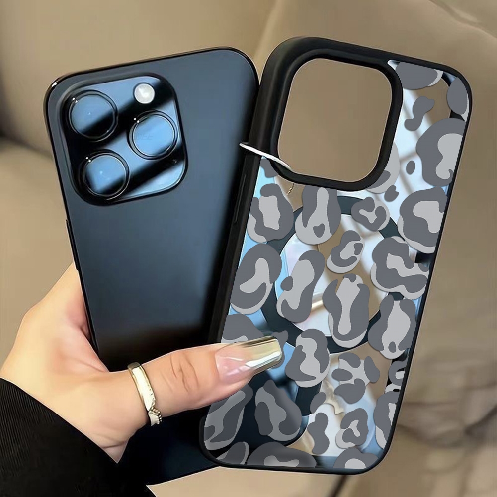 Clear Magsafe Case - Schwarze Hülle mit Leopardenmuster für iPhone