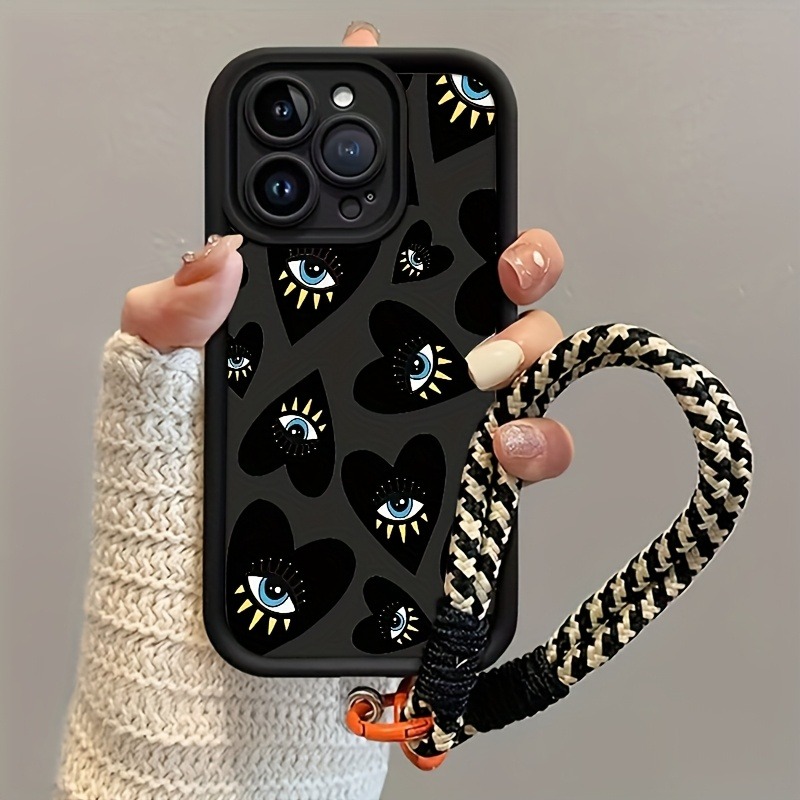 Phone Cases With Straps - Schwarze Herzförmige Augen-Handyhülle mit Trageriemen für
