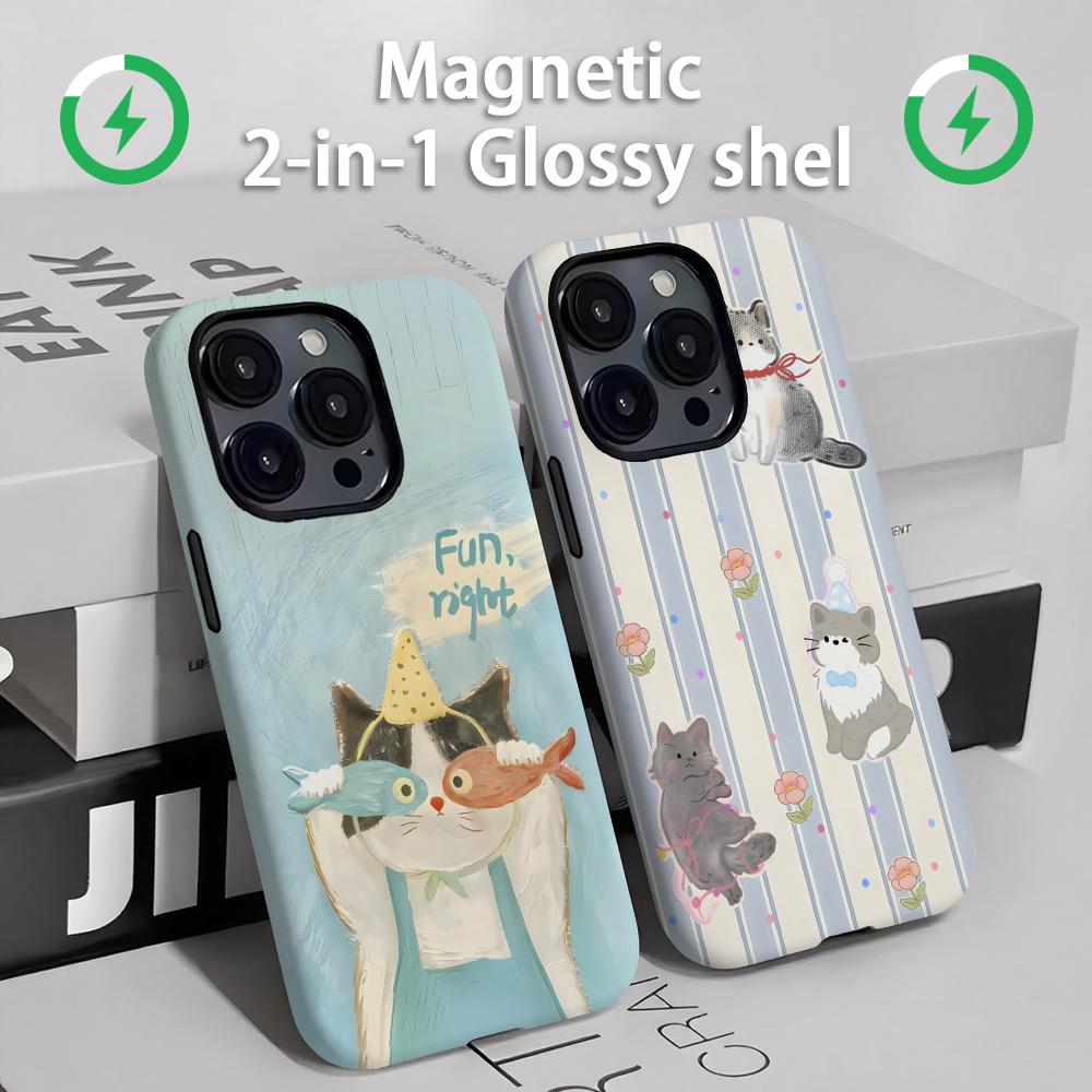 Phone Cases Iphone 15 - Niedliche Katzen und Hunde Handyhülle Magnetisch