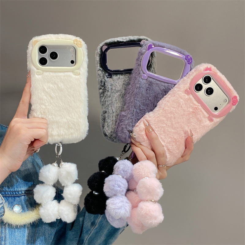 Phone Cases Iphone 15 - Luxuriöse Einfarbige Flauschige Plüsch-Handyhülle für iPhone