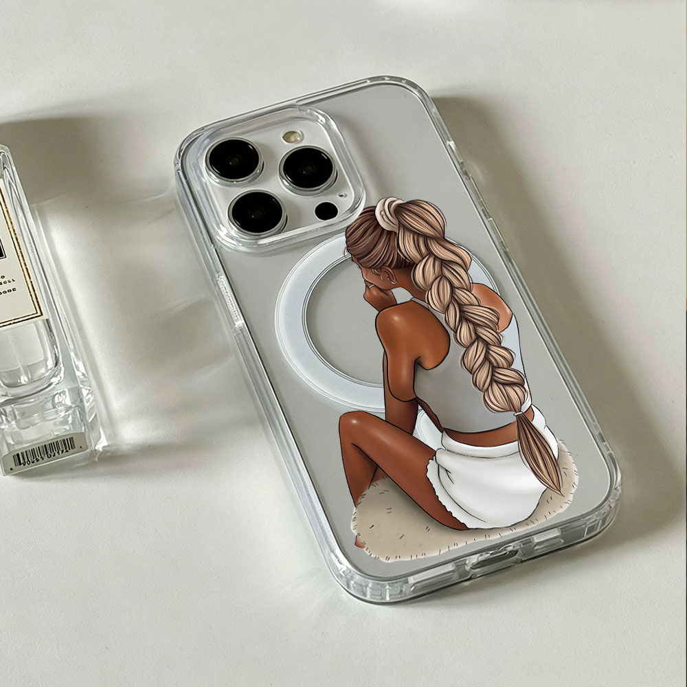 Clear Magsafe Case - Dunkelhäutige Mode-Frau für MagSafe Magnetische Transparente