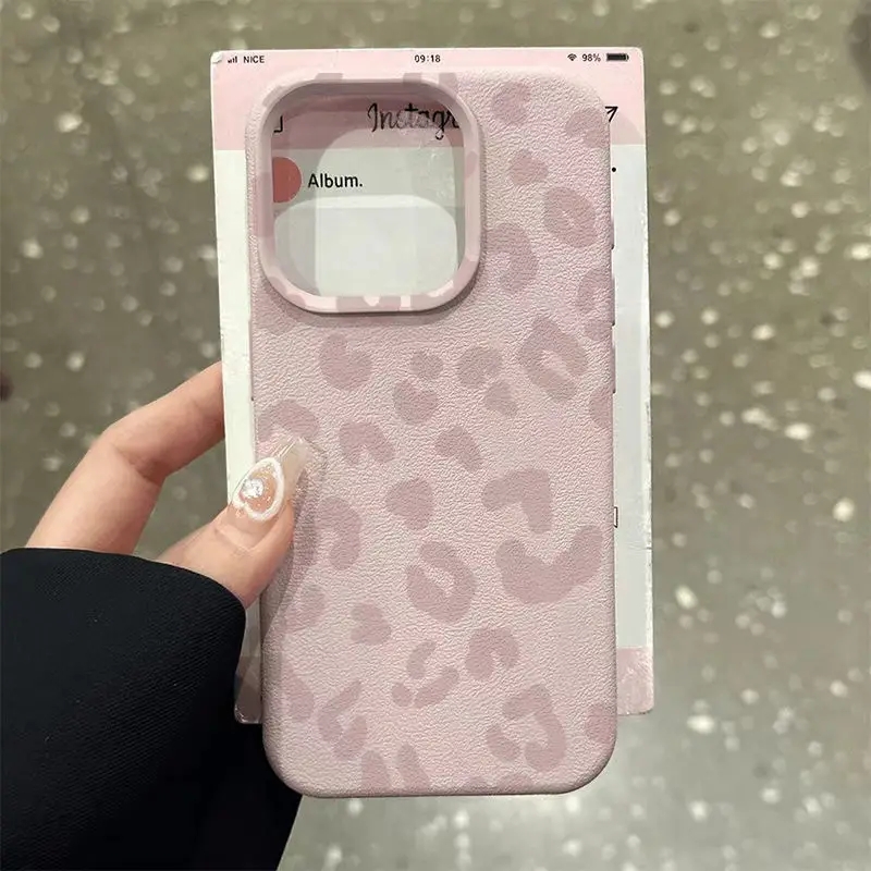 Phone Cases Leopard Print - Rosa Leopardenmuster Lichee Muster Silikon Handyhülle